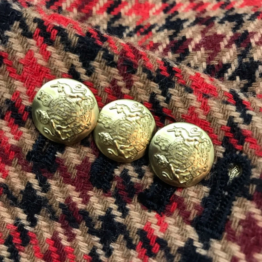 J. Crew Red Black Tan Houndstooth Wool Blazer